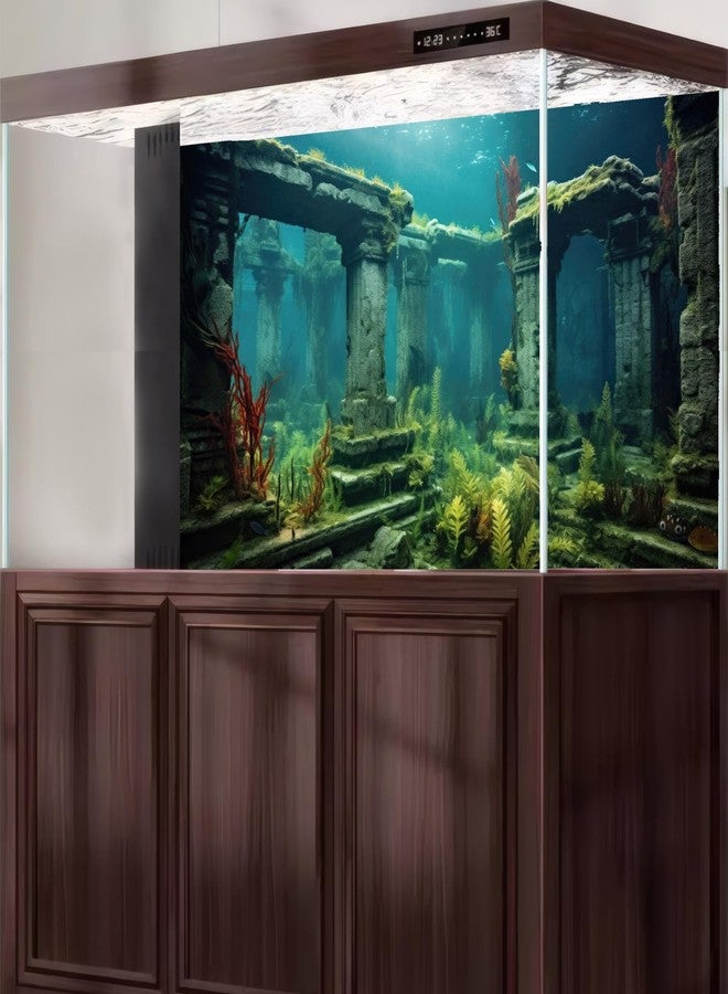 CaterRina Under The Sea Aquarium Background Sunken Ancient City Ruins Fish Tank Background Lush Aquatic Seagrass Coral Reefs Submerged Structure Terrarium Backgrounds Underwater City Reptile Backgrounds 30x18in - Image 4